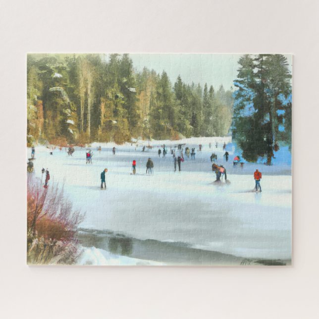 Puzzle Patinage sur glace sur un étang Paysage hivernal (Horizontal)