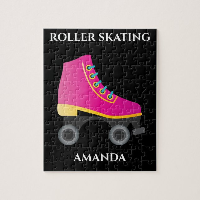 Puzzle Patineuse à roulettes avec le nom de l'enfant. (Vertical)