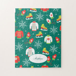 Puzzle Patins à glace et flocons de neige Motif Monogramm