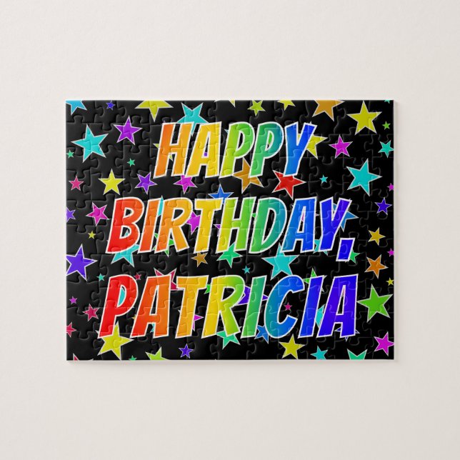Puzzle "PATRICIA" Prénom, Amusant "HEUREUX ANNIVERSAIRE" (Horizontal)