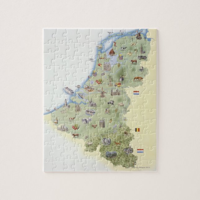 Puzzle Pays-Bas, carte montrant les caractéristiques dist (Vertical)