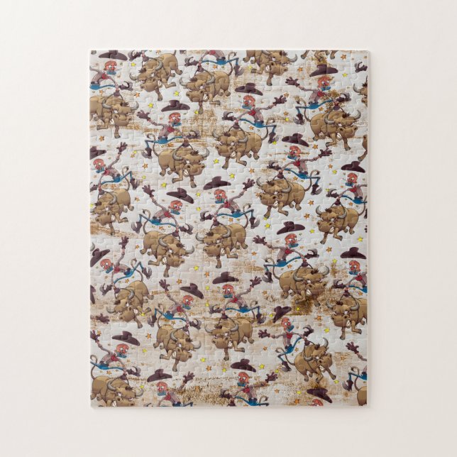 Puzzle Pays d'équitation de Taureau de cowboy de rodéo (Vertical)