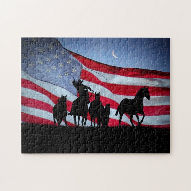 Puzzle Pays Ouest Cowboy Chevaux sauvages Américain (Horizontal)