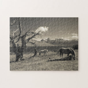 Puzzle Paysage avec chevaux