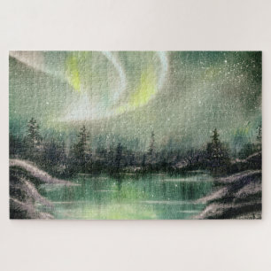 Puzzle Paysage de nuit de lumières du nord de Borealis d
