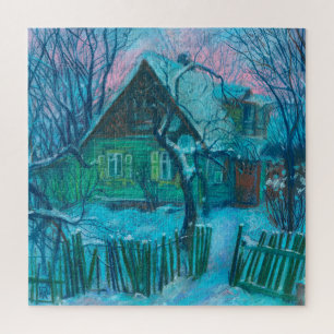 Puzzle Paysage d'hiver Ancien gîte Maison Pastel Peinture