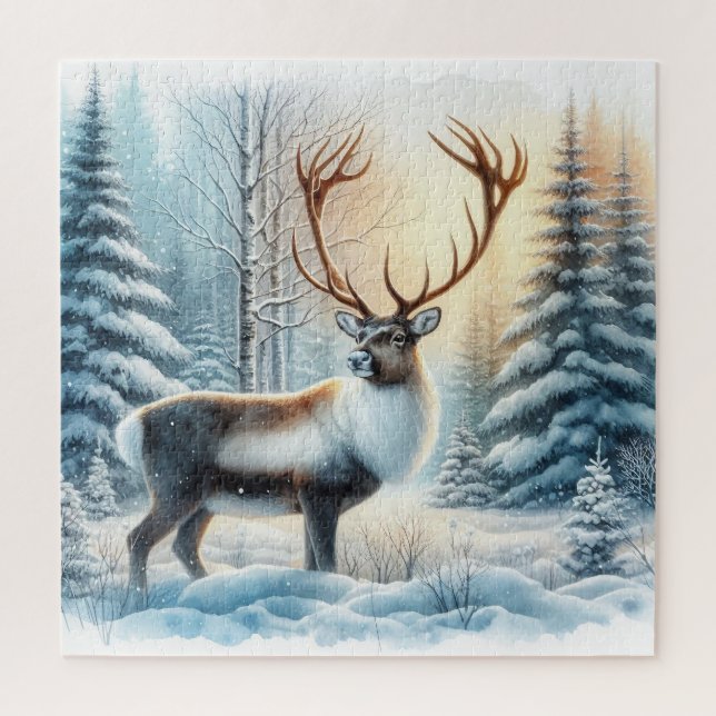 Puzzle Paysage D'Hiver Avec Cerf (Vertical)