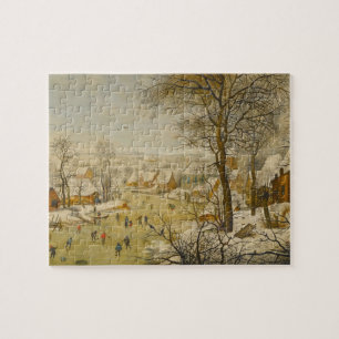 Puzzle Paysage d'hiver avec des patineurs et un piège à o