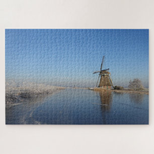 Puzzle Paysage d'hiver avec le moulin à vent et la glace