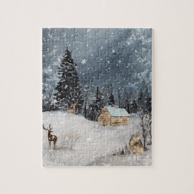 Puzzle Paysage d'hiver Cabine d'aquarelle (Vertical)