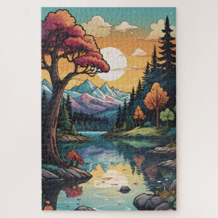 Puzzle Paysage ensoleillé enchanté Lakeside Serenity