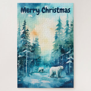 Puzzle Paysage hivernal à l'aquarelle Noël pôle Nord