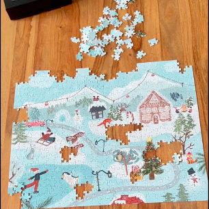 Puzzle Paysage hivernal illustration du village de Noël
