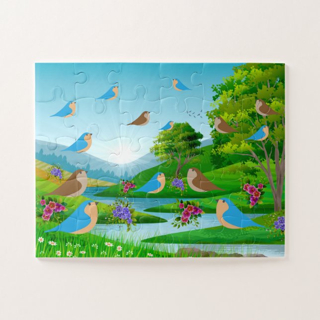 Puzzle Paysage Rivières Arbres Oiseaux Fleurs Nature, âge (Horizontal)