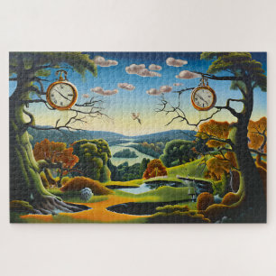 Puzzle Paysage surréaliste avec horloges et lac