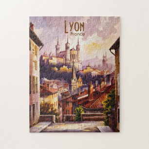 Puzzle Paysage urbain aquarelle vintage de Lyon France vo