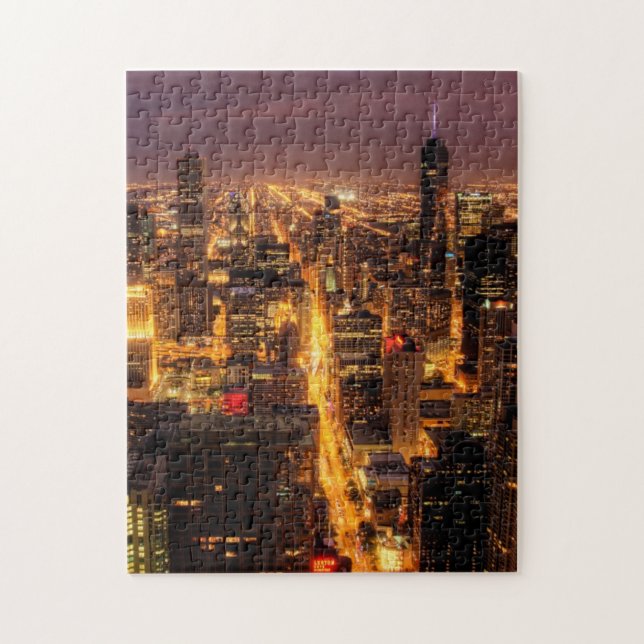 Puzzle Paysage urbain de nuit de Chicago (Vertical)