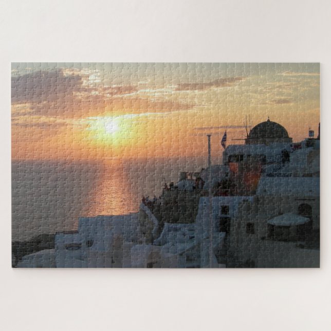 Puzzle paysager : Coucher de soleil à Santorin (Horizontal)