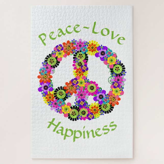 Puzzle Peace Sign Love & Happiness on White (Vertical)