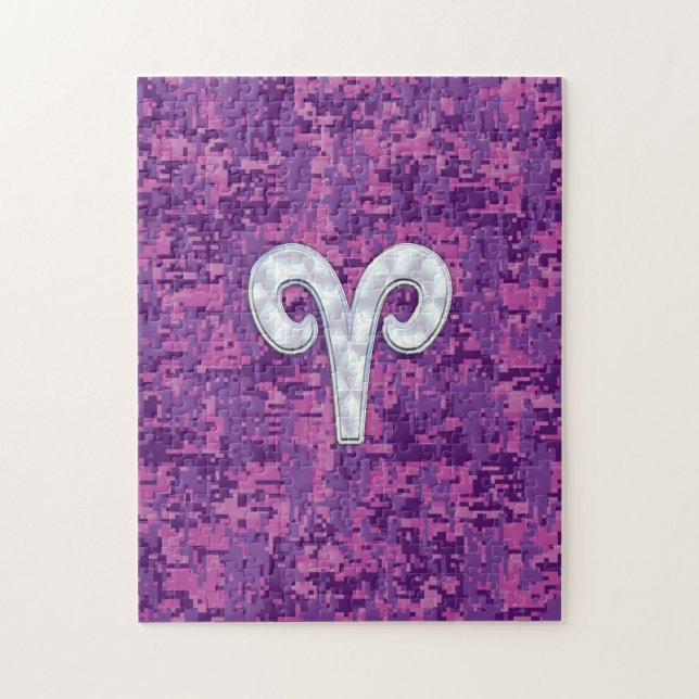 Puzzle Pearl Like Aries Zodiac Sign on Camo numérique (Vertical)