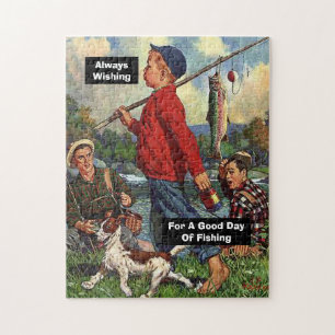 Puzzle Pêche avec Chien qui veut pour une bonne journée d