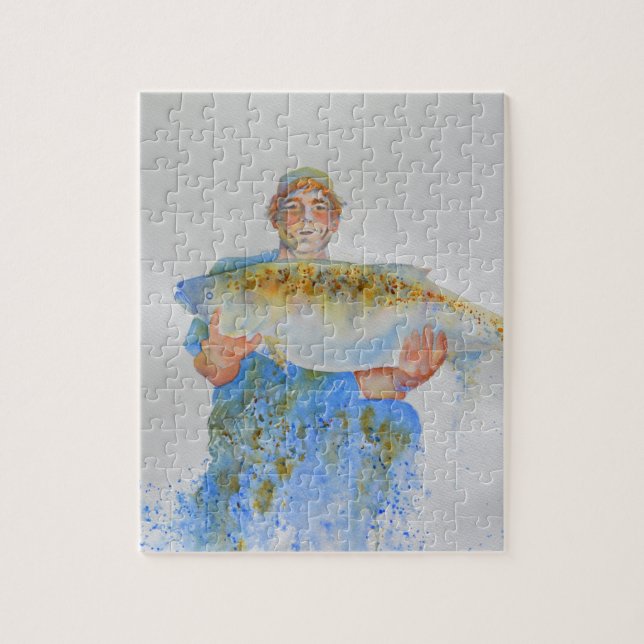 Puzzle Pêcheur peinture d'aquarelle cadeau de pêche pour  (Vertical)