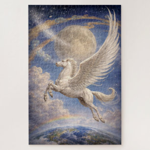 Puzzle Pégase volant entre la Terre et la Lune, art fanta