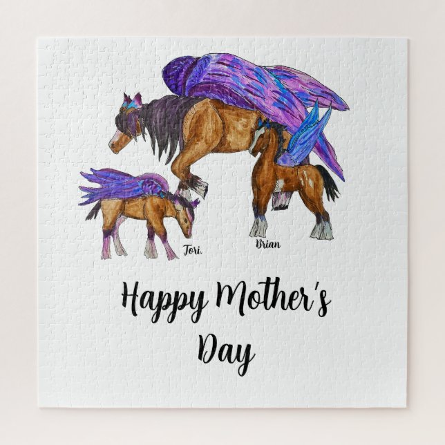 Puzzle Pegasus maman avec deux bébés pour la fête des mèr (Vertical)