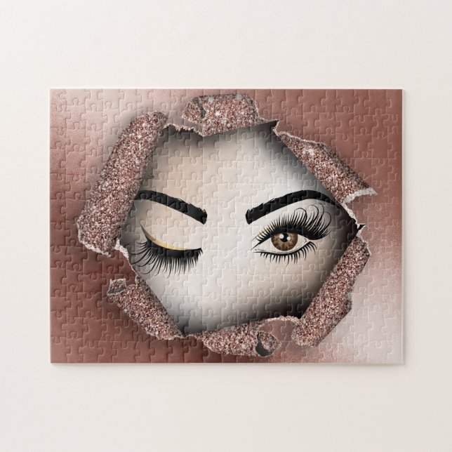 Puzzle peintre de maquillage de l'oeil rose couronne (Horizontal)