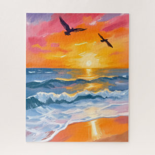 Puzzle Peinture à l'aquarelle du coucher de soleil de l'o