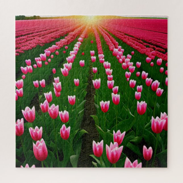 Puzzle Peinture à l'huile de coucher de soleil de Tulipe  (Vertical)