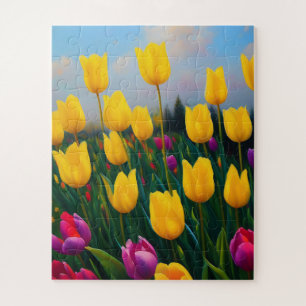 Puzzle Peinture à l'huile de Jardin de Tulipe Jaune, Puzz