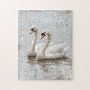 Puzzle Peinture à l'huile de paire de cygne de découpage