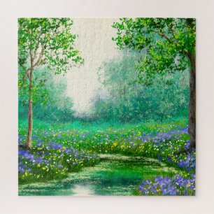 Puzzle Peinture à l'huile de paysage de printemps, forêt.