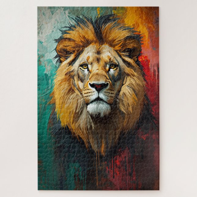 Puzzle Peinture à l'huile vibrante du portrait du lion ro (Vertical)
