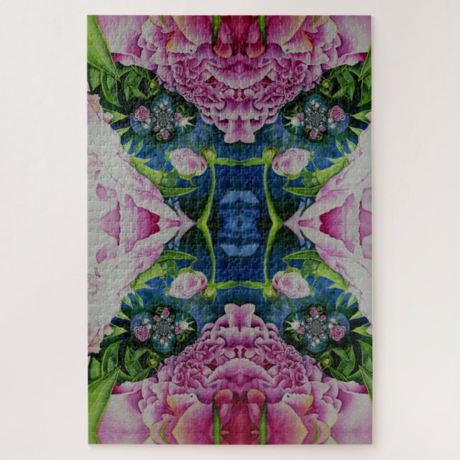 Puzzle peinture Abstraite à l'aquarelle fleurie de pivoin (Vertical)