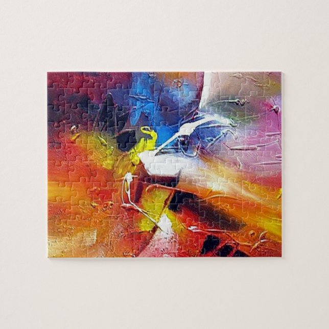 Puzzle Peinture Abstraite moderne Jaune Vert Bleu Violet (Horizontal)