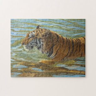 Puzzle Peinture acrylique grand chat tigre nageant