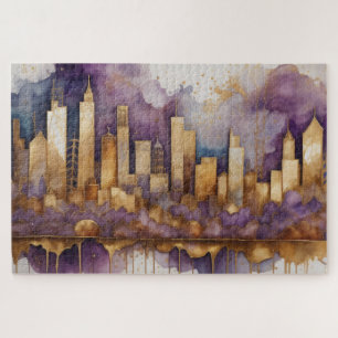 Puzzle Peinture aquarelle abstraite paysage urbain doré