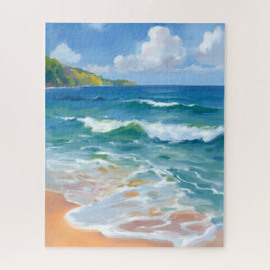 Puzzle Peinture aquarelle de l'océan aux vagues bleues cô