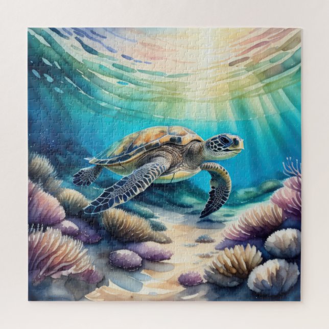 Puzzle Peinture aquarelle de tortue marine (Vertical)