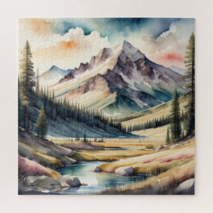 Puzzle Peinture aquarelle du paysage montagnard