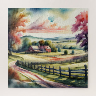 Puzzle Peinture aquarelle du paysage rural