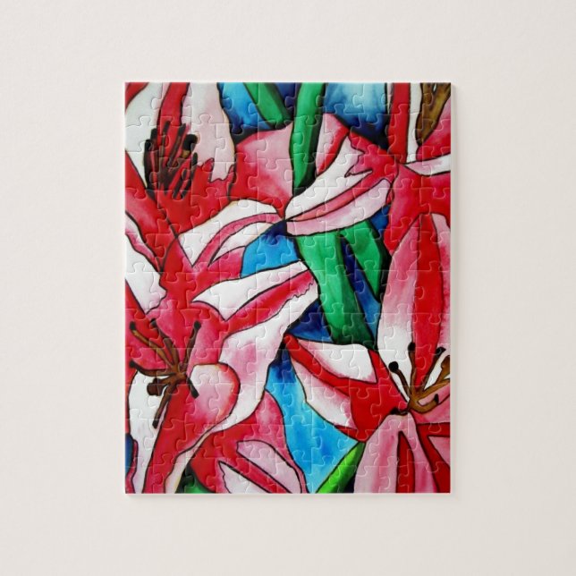 Puzzle Peinture artistique aquarelle de lys de jour rose (Vertical)