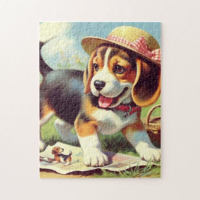 Puzzle Peinture Beagle sur chiot (Vertical)