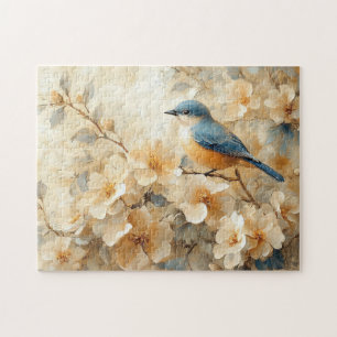 Puzzle Peinture d'arbre en fleurs d'oiseaux bleus