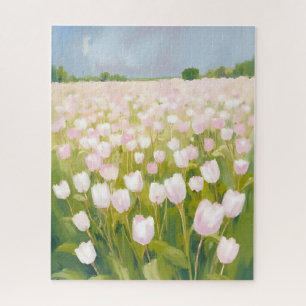 Puzzle Peinture de champ de fleurs de tulipes blanches