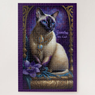 Puzzle Peinture de chats siamois, bijoux et fleurs