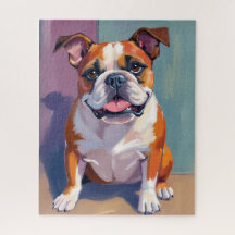 Peinture de chien Bulldog fantaisiste aquarelle