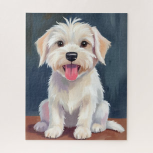 Puzzle Peinture de chiot maltais chien blanc